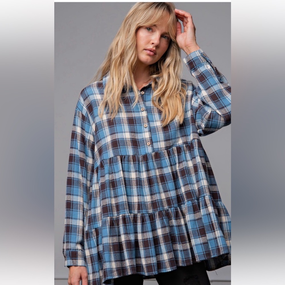 EASEL PLAID BABYDOLL TOP